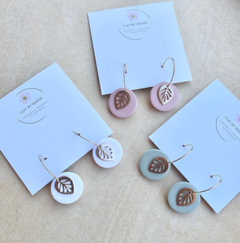 Gold Leaf charm mini hoops