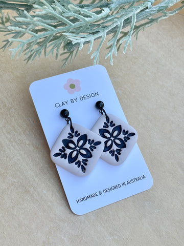 Tan & black tile imprint dangles