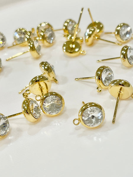 18K Genuine Gold plated round domed stud tops x 6 pieces