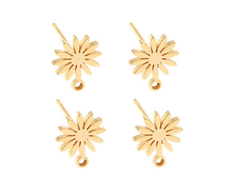 Genuine gold plated Flower Stud tops x 6