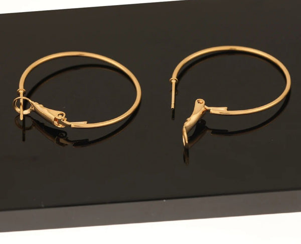 4cm Genuine gold plated lever back hoops x 6