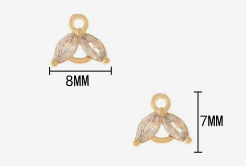 Small diamante leaf double connector charms - pack of 4
