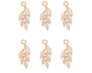 Gold plated Diamante leaf charm x 4 pieces