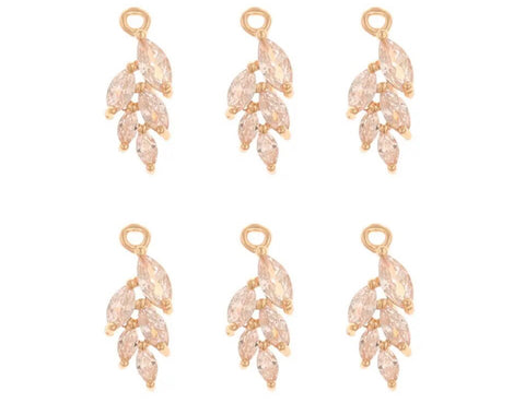 Gold plated Diamante leaf charm x 4 pieces