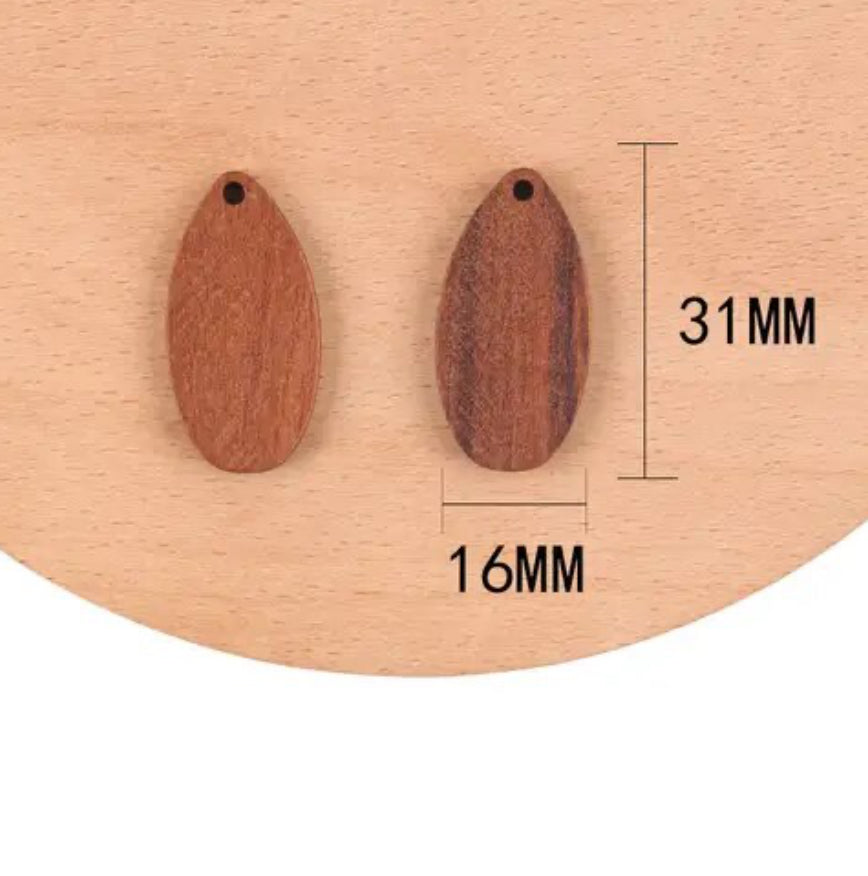 Long Tear drop shape walnut wood charms/connectors x 6 pieces