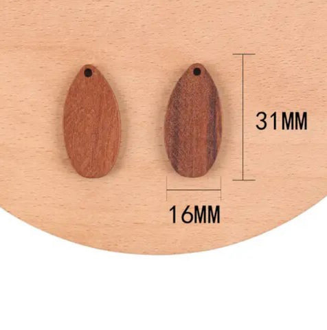 Long Tear drop shape walnut wood charms/connectors x 6 pieces