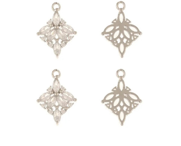 Silver plated Diamante diamond shape charm style x 4 pieces