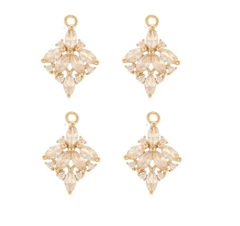 Gold plated Diamante diamond shape charm style x 4 pieces