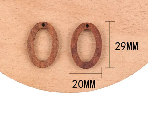 Oval donut shape walnut wood charms/connectors x 6 pieces