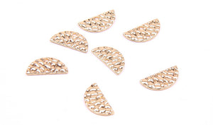 Gold plated textured semi circle charm connector x 6 pieces