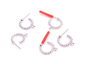 Silver plated bead look open hoop stainless steel post stud tops x 6