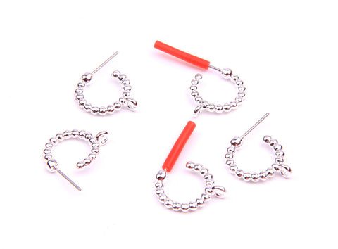 Silver plated bead look open hoop stainless steel post stud tops x 6