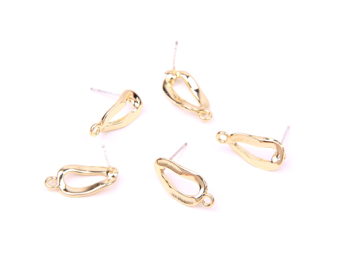 Oval organic shaoe gold plated stainless steel post stud tops x 6