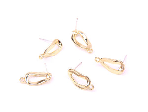 Oval organic shaoe gold plated stainless steel post stud tops x 6
