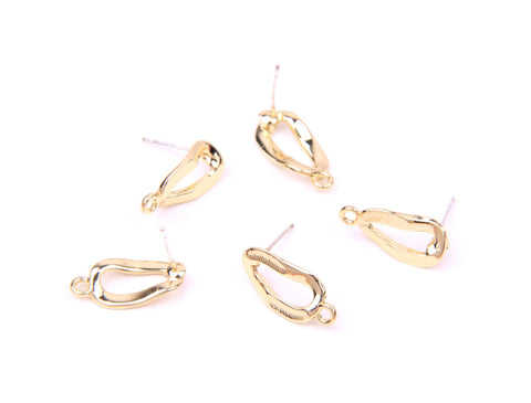 Oval organic shaoe gold plated stainless steel post stud tops x 6