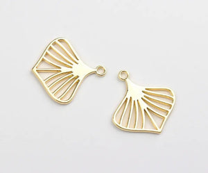 Gold fan leaf shape charms - pack of 4