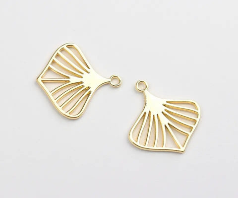 Gold fan leaf shape charms - pack of 4