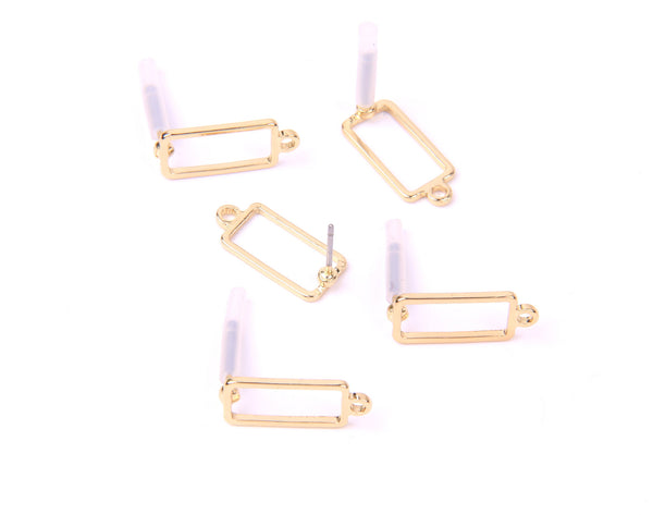 Open rectangle gold plated stainless steel post stud tops x 6