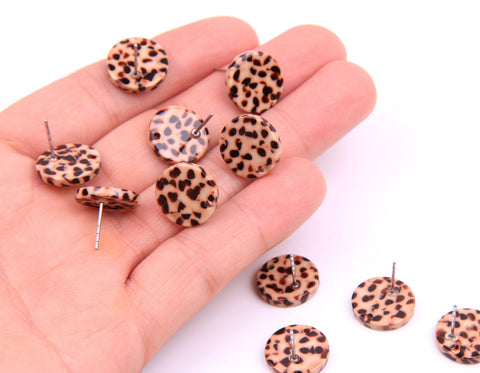 Acrylic round brown & black pattern stud tops x 6 pieces