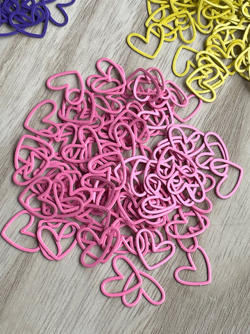Pink coloured heart charms x 8