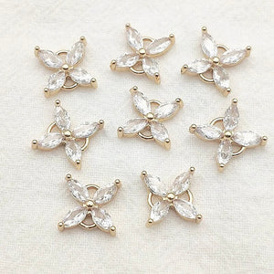 Gold plated Diamante flower double connector charm style x 4 pieces