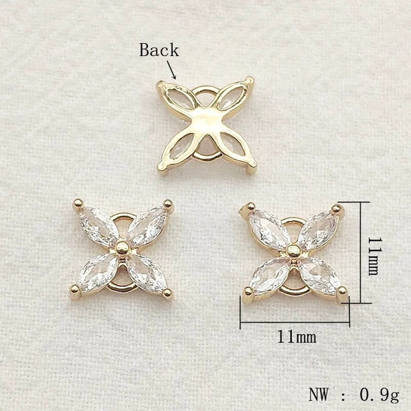 Gold plated Diamante flower double connector charm style x 4 pieces