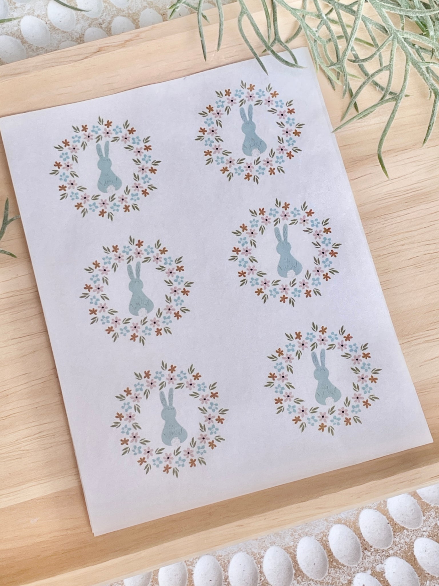 Boho Blue Easter bunny water transfers