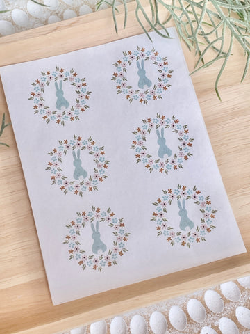 Boho Blue Easter bunny water transfers