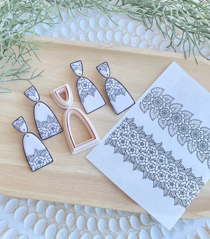 Narrow Long Arch border cutter set & mandala flower lace water transfer combo set