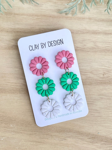 Scalloped flowers dangles pink/green/white