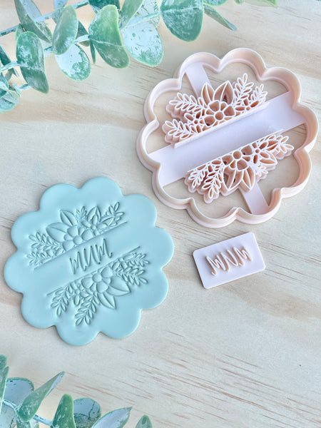Floral scallop edge trinket dish cutter with MUM or MOM stamp