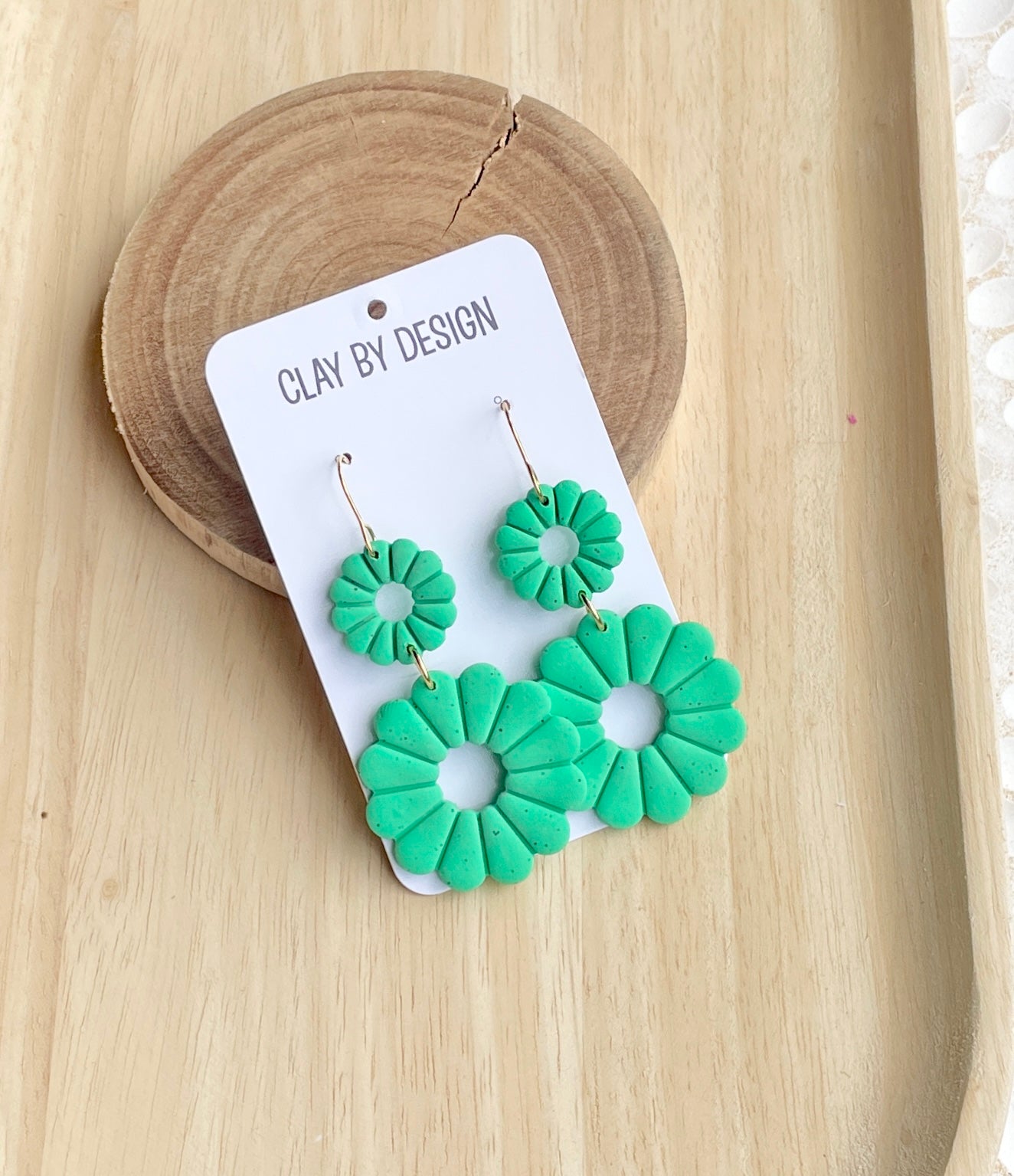 Green speckled double flower hook dangles