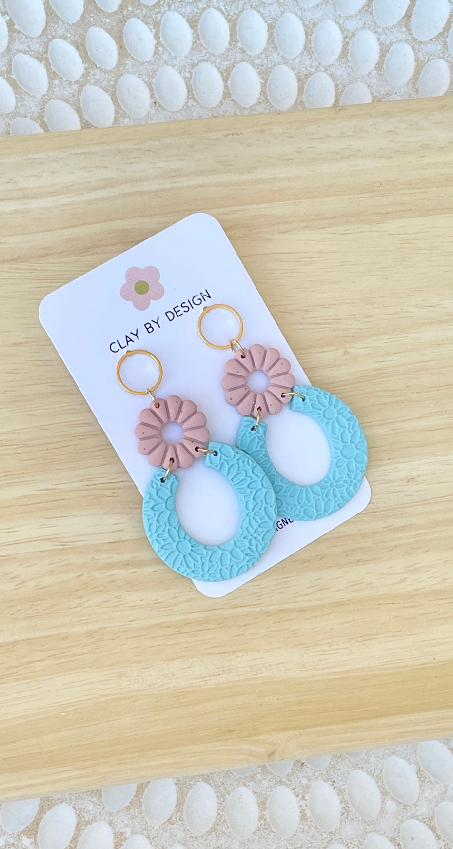 Pink & blue flower print open hoops