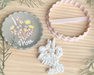 MUM Floral bouquet scallop trinket dish set or separates