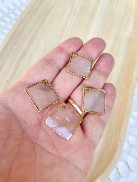 Square gold border shell charms x 4 pieces