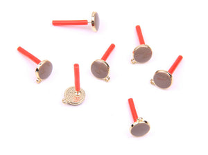 Mushroom colour enamel & gold plated round stud tops x 8 pieces