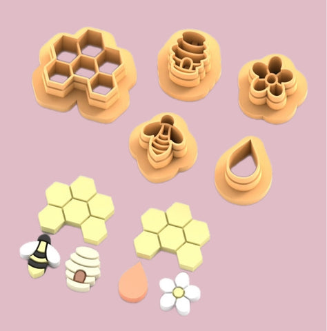 Honey Bee Hive & flower dangle cutter set of 5