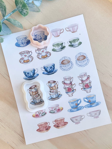 Tea cups transfer paper & cutters