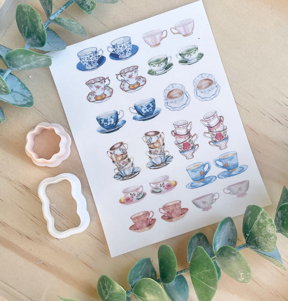 Tea cups transfer paper & cutters