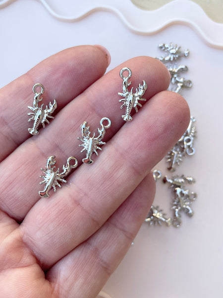 Lobster silver plated charm connectors x 6