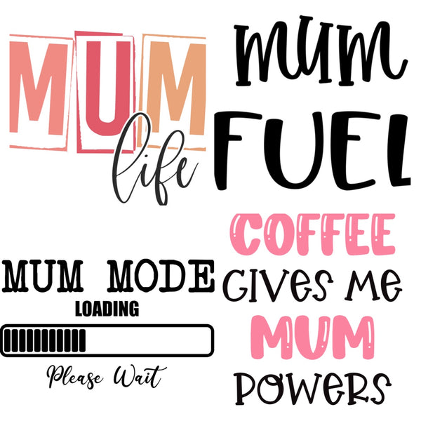 Fun Mum water transfers & coffee cutter (choose your options).