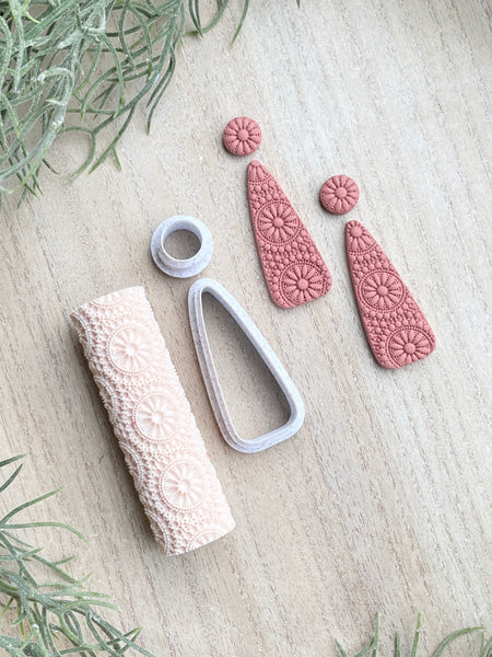 Mandala flower detail texture roller & cutter combo