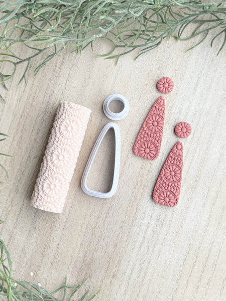 Mandala flower detail texture roller & cutter combo