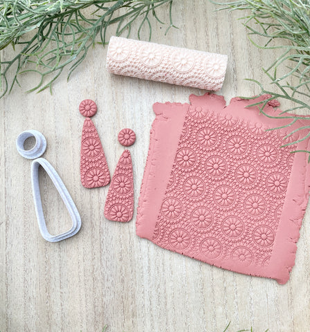 Mandala flower detail texture roller & cutter combo