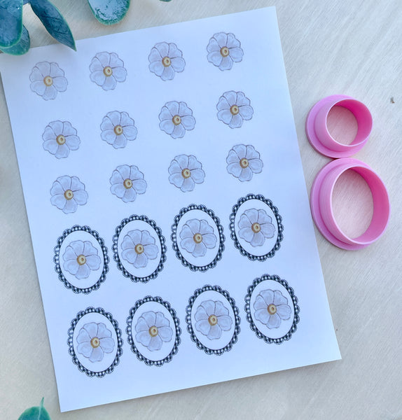Oval gingham border & flower cutter Image transfer paper