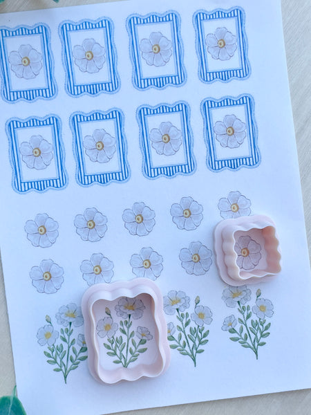 Blue lined border frame & flower cutter Image transfer paper