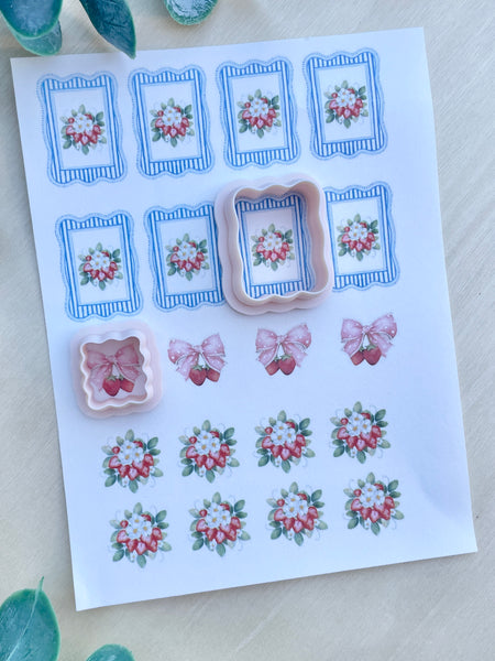 Blue lined border frame & strawberry cutter Image transfer paper