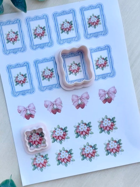 Blue lined border frame & strawberry cutter Image transfer paper
