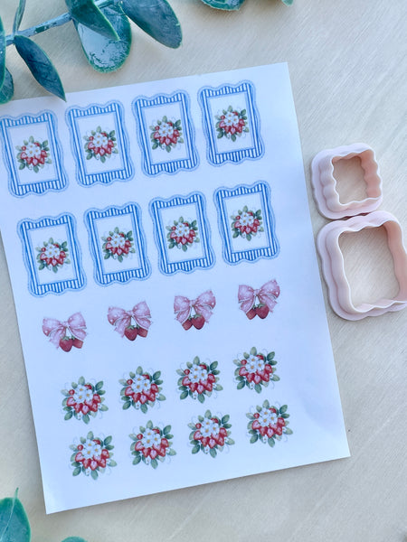 Blue lined border frame & strawberry cutter Image transfer paper