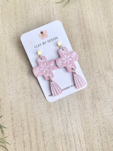 Pink spanish cross dangles